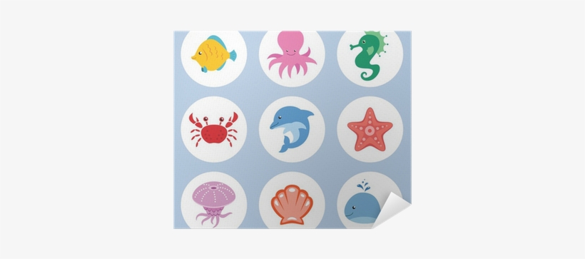 Vector Set Of Cute Cartoon Sea Animals Poster • Pixers® - Illustration, transparent png #3854714