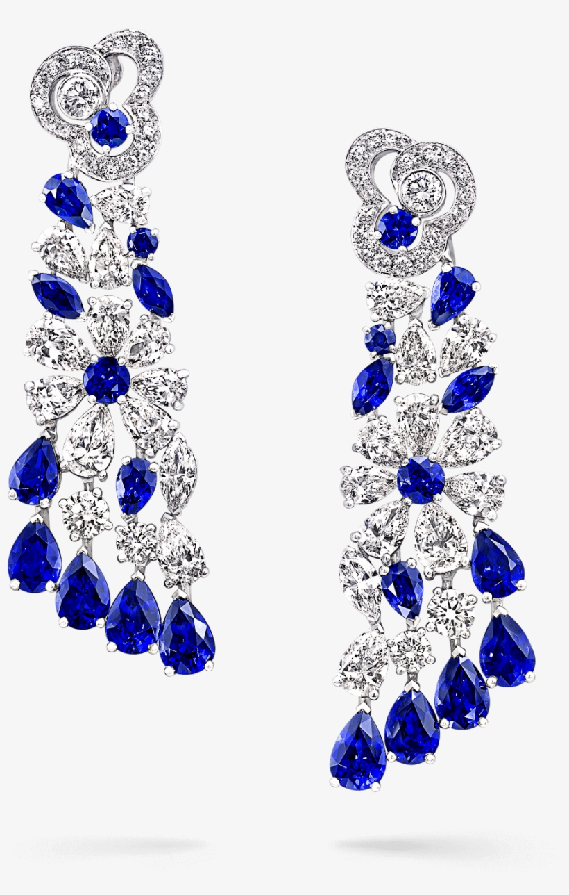 A Pair Of Graff Sapphires And Diamonds Nuage Cascade - Earrings, transparent png #3855371