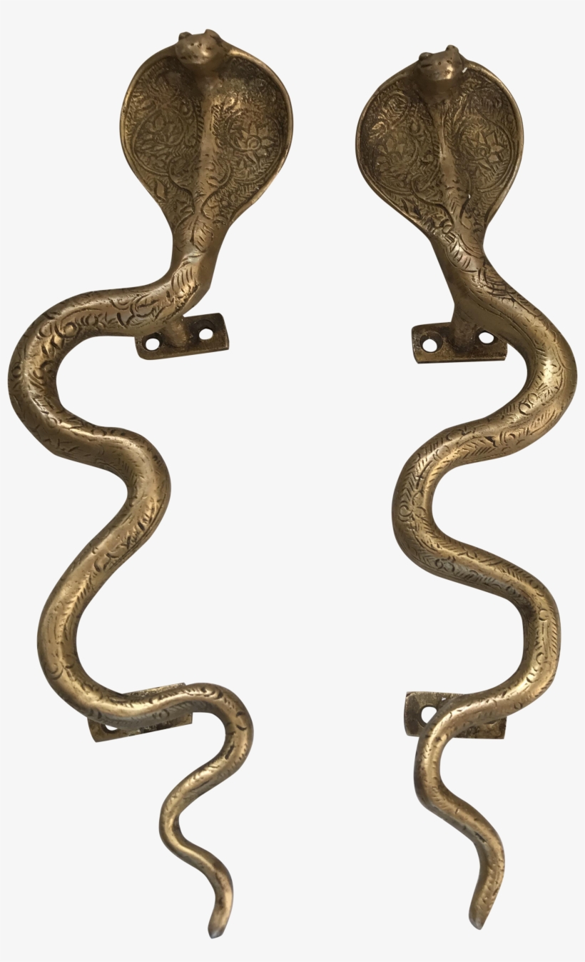 A Pair Of Striking Antiqued Gold Brass Cobra Door Handles - Door Handle, transparent png #3863753