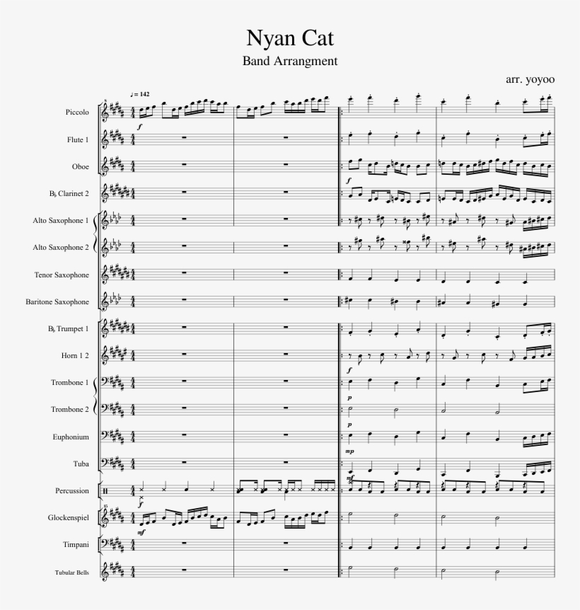 Nyan Cat Sheet Music Composed By Arr - Number, transparent png #3867762