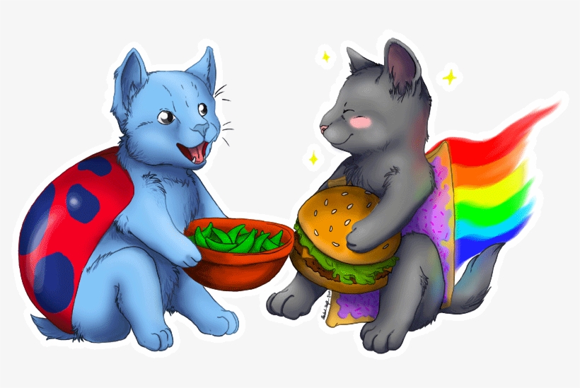 Catbug And Nyan Cat Sharing Nummy Stuffs >w< Art© - Nyan Cat And Catbug, transparent png #3867853