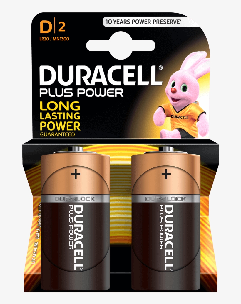 Plus Power D Batteries - Duracell 'd' Alkaline Duracell Battery, transparent png #3871162