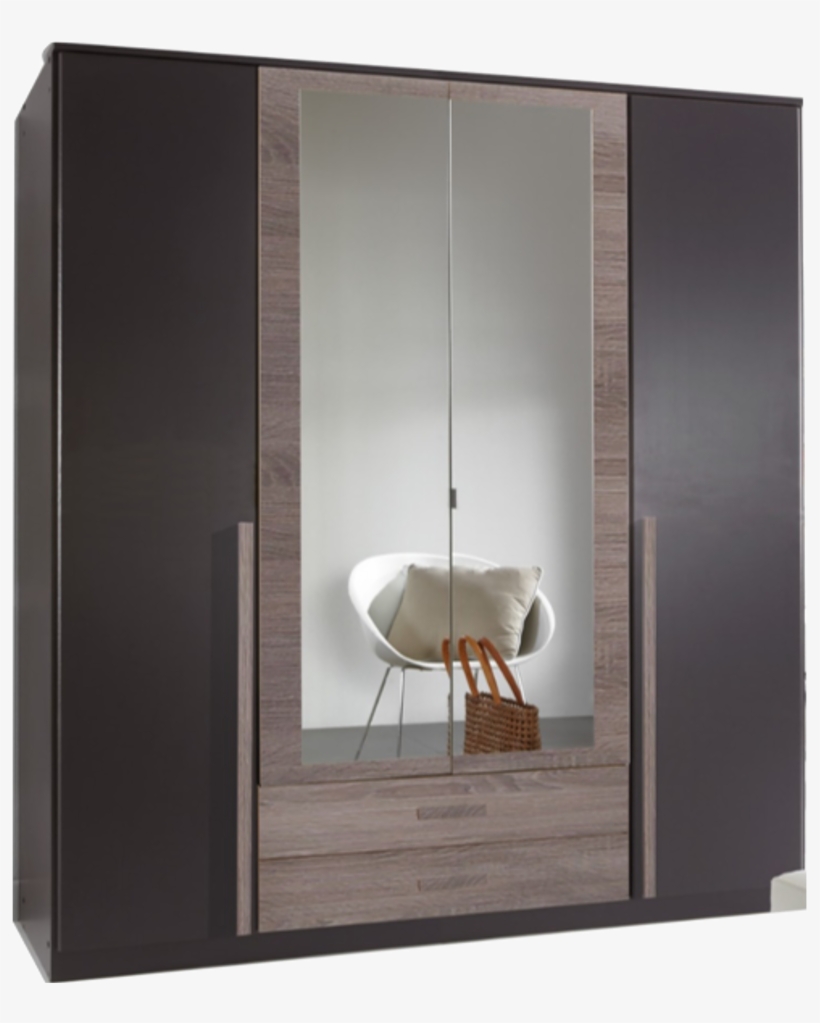 Gamma - Rio 4 Door 2 Drawer Glossed Mirrored Wardrobe Dark, transparent png #3872132