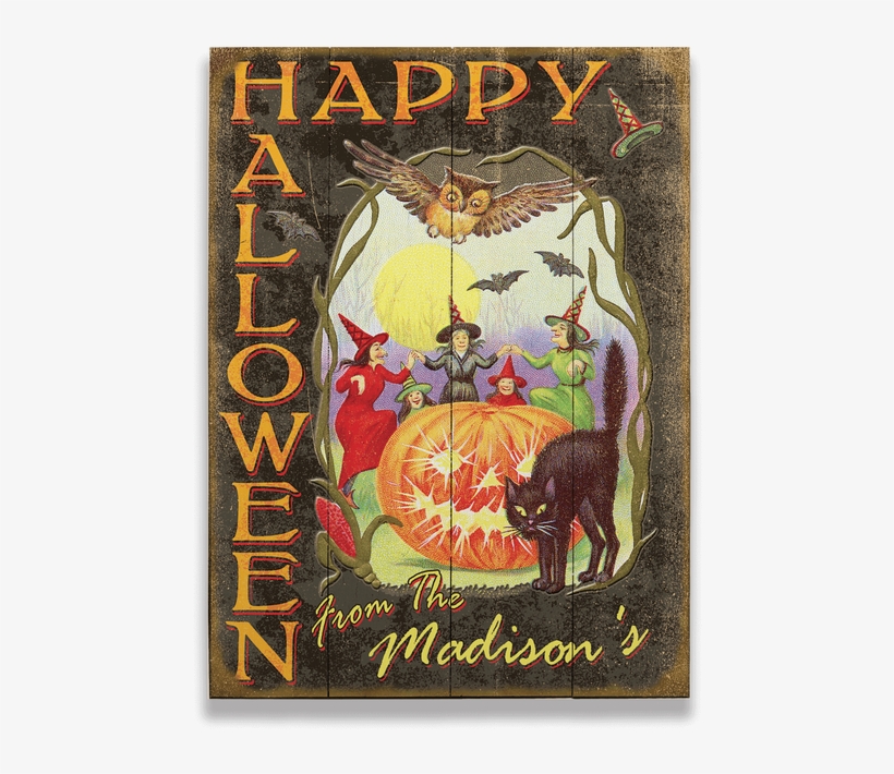 All The Spooky Creatures Sign - Vintage Hexen Und Kürbis-halloween-karte Karte, transparent png #3877001