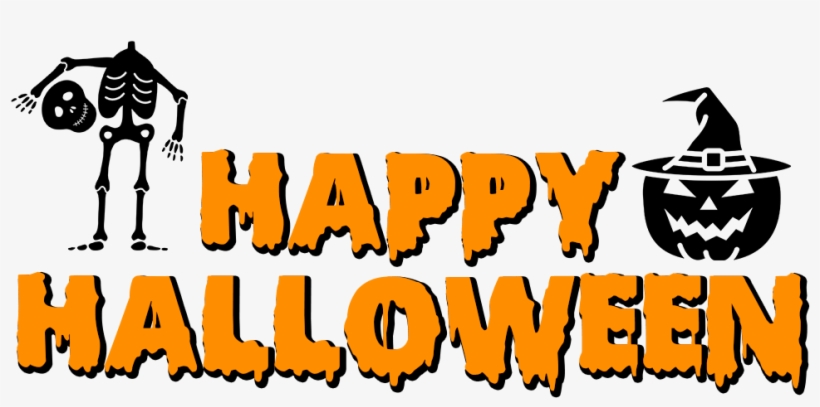 Happy Halloween Skeleton And Pumpkin With Witch Hat - Halloween, transparent png #3877109