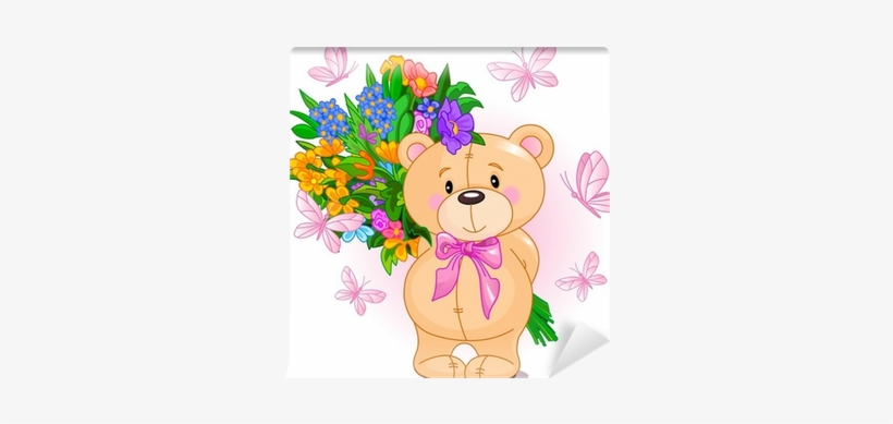 Teddy Bear With Flowers, transparent png #3877202