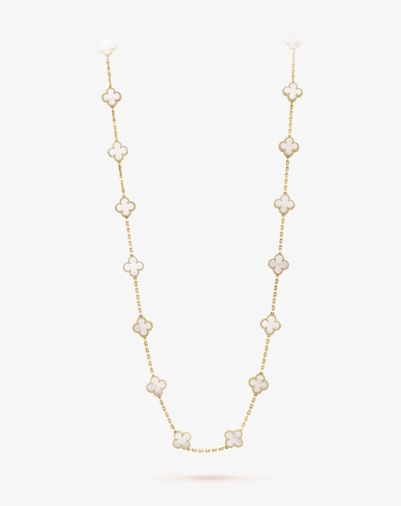 Vintage Alhambra Long Necklace, 20 Motifs - Van Cleef White Necklace, transparent png #3877357