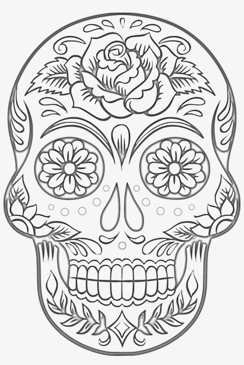 Free Sugar Skull Coloring Page - Dibujos De Dia De Muertos Para Colorear, transparent png #3878550