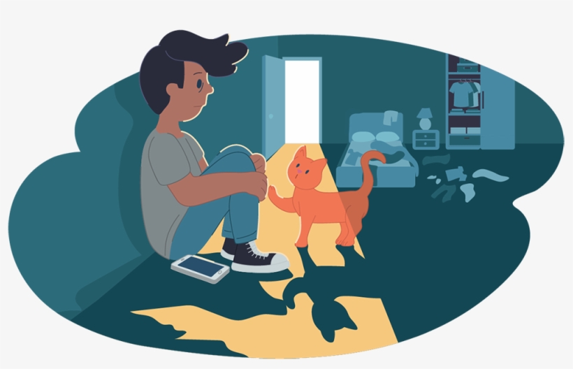 Sad Boy Sitting With Orange Cat - Im Thinking Of Suicide, transparent png #3880730