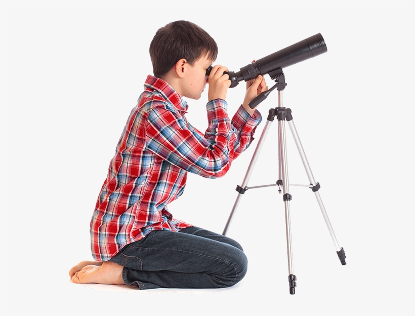 A Young Boy Looking Through A Telescope - Earth, Moon & Sun, transparent png #3881352