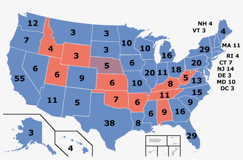 Red Denotes States Won By Palin/huckabee , Blue Denotes - Election Day Results Map 2016, transparent png #3881524