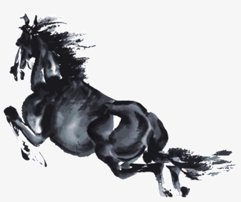 Black Ink Running Horse Pattern Design - Water Color Horse Png, transparent png #3886602