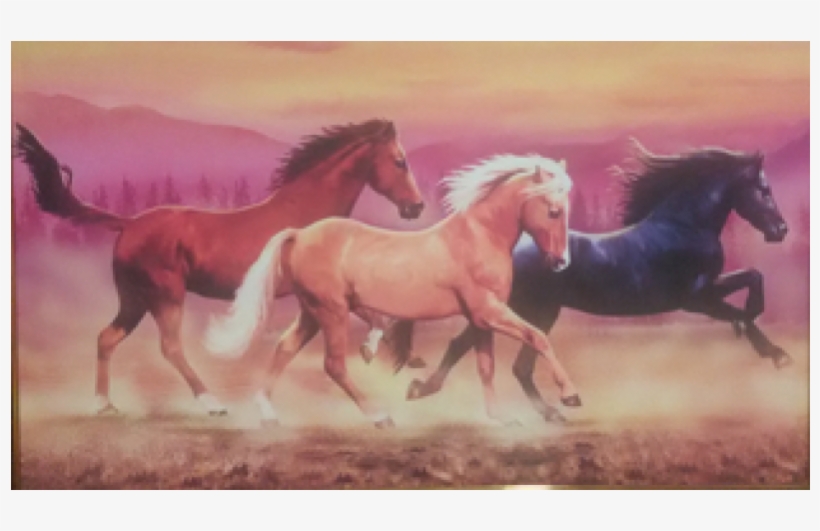 Running Horses- Vastu & Feng Shui Canvas Print - Run Horse Painting, transparent png #3886738