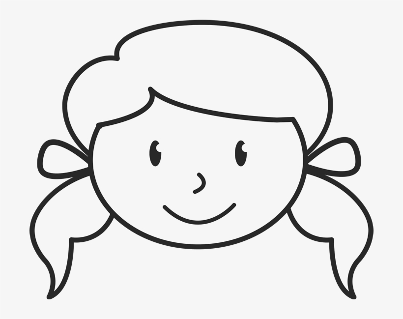 Girl With Pigtails And Bows Face Stamp - Stick Figure Girl Face, transparent png #3887040