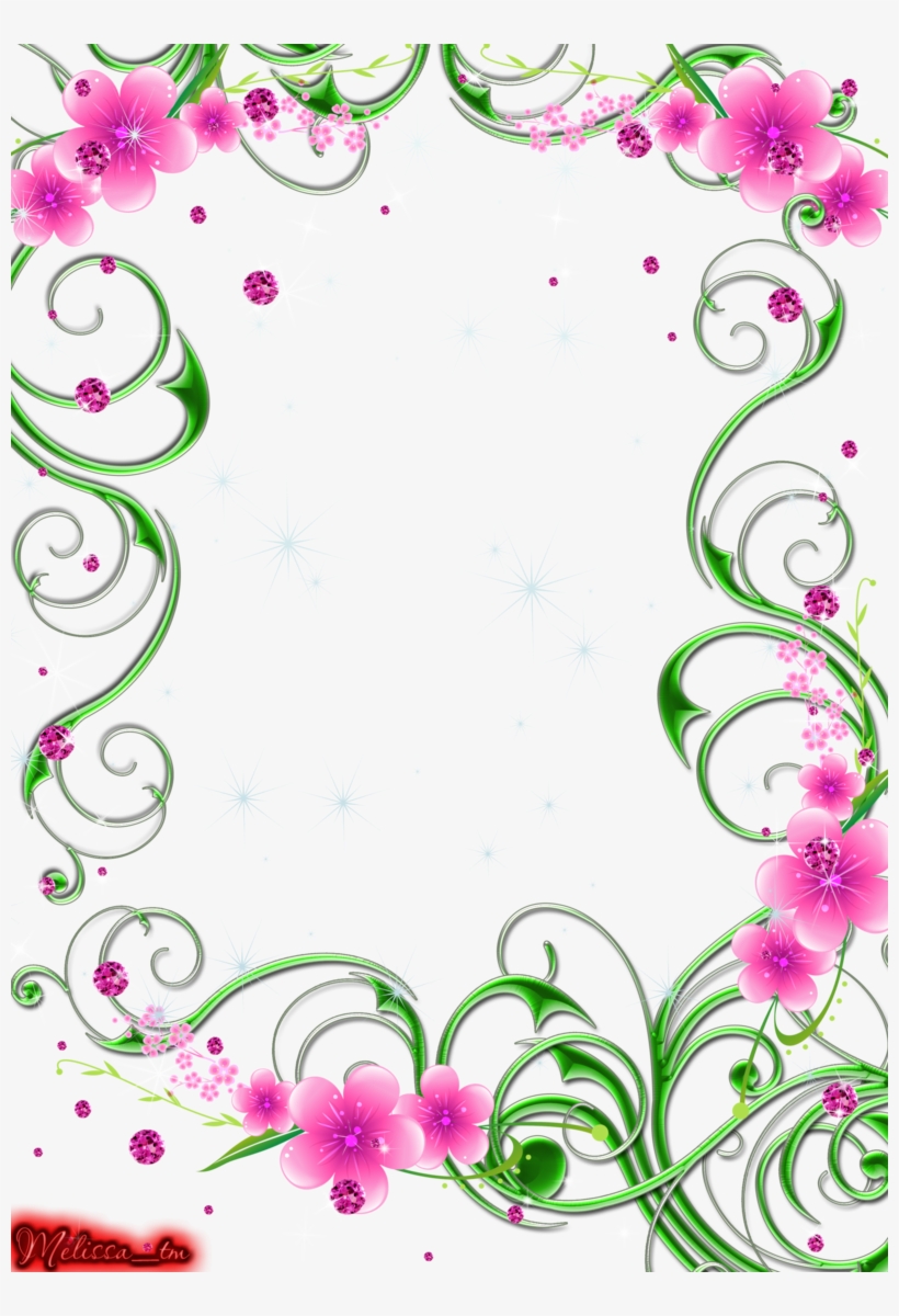 Green Swirls With Pink Flowers And Gems Png By Melissa - Green And Pink Borders, transparent png #3893275