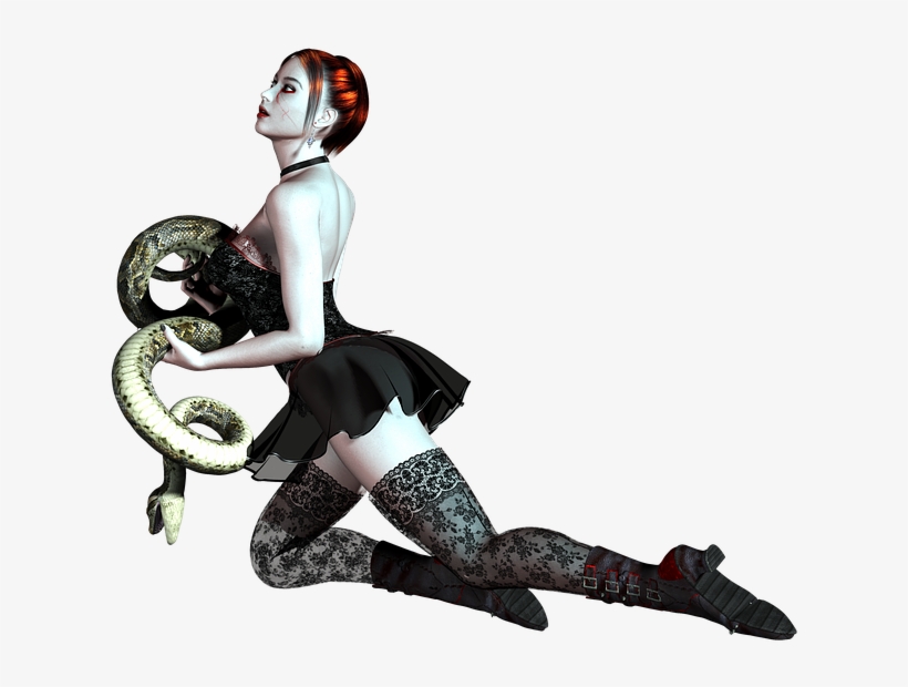 Girl Kneeling Snake Red Hair Dress Pose 3d Png - Girl, transparent png #3894320