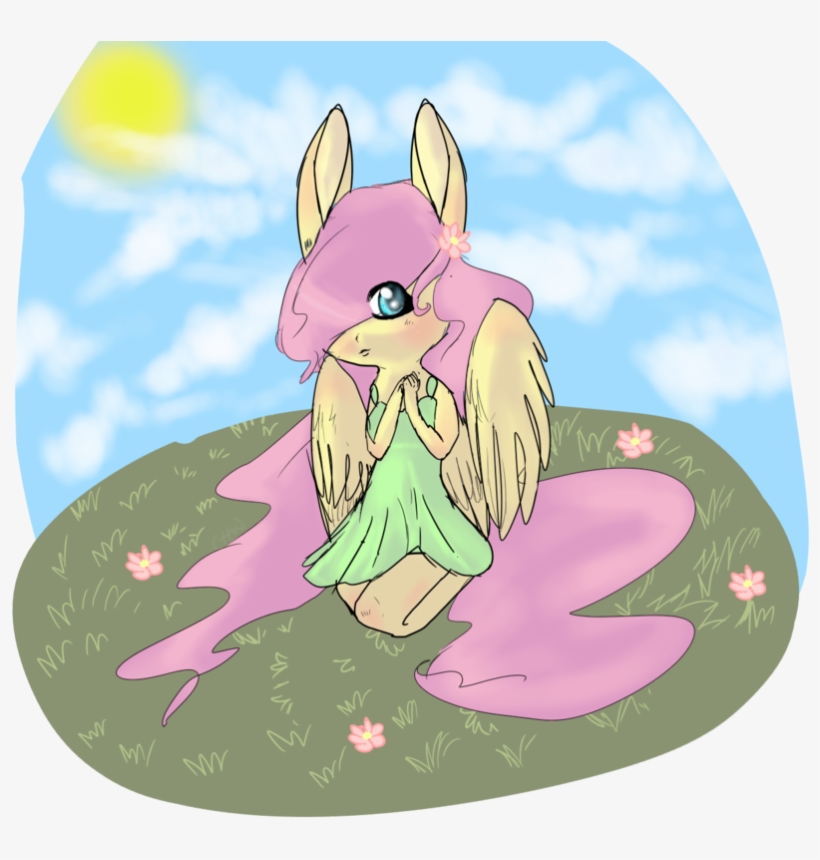Dogjaws, Clothes, Dress, Fluttershy, Kneeling, Looking - Cartoon, transparent png #3894764