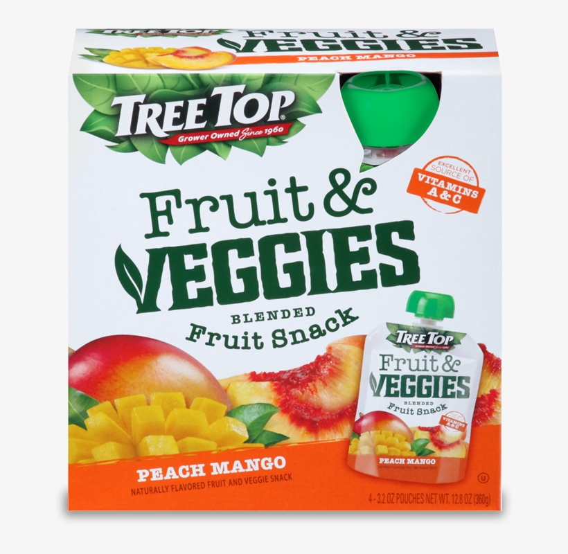 Peach Mango Fruit & Veggies Blended Fruit Snack Pouch - Tree Top Fruit & Veggies Peach Mango Blended Fruit, transparent png #3898763
