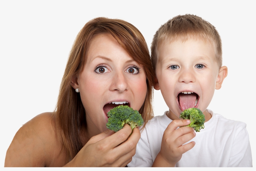 Picture Of Mother And Son Eating Broccoli - Moss, transparent png #3899210