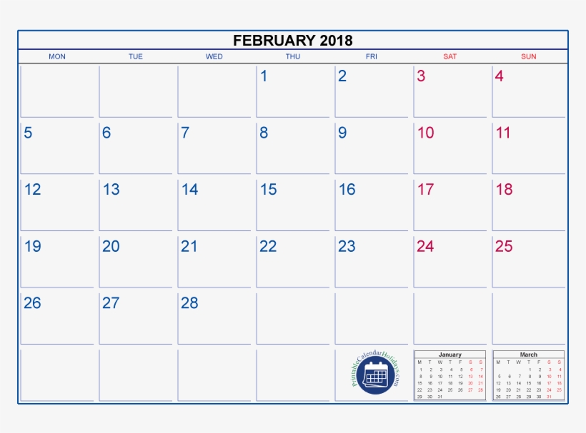February 2018 Calendar With Holidays Pdf And Jpg - 8.5 X 14 Printable Calendar 2018, transparent png #390128