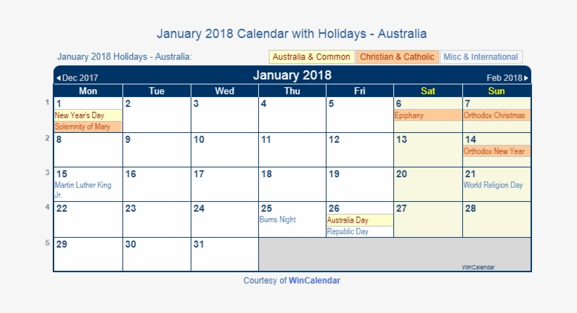 January 2018 Calendar With Australia Holidays - Handy Forms 2018 Monthly Planner For Pocket Size Notebooks, transparent png #390464