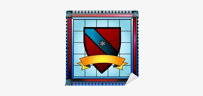 Coat Of Arms Stained Glass Window With Blank Scroll - Family Crest Stained Glass, transparent png #391784