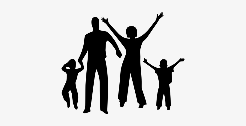 Family, Boy, Child, Dad, Daughter - Happy Family Silhouette, transparent png #393089