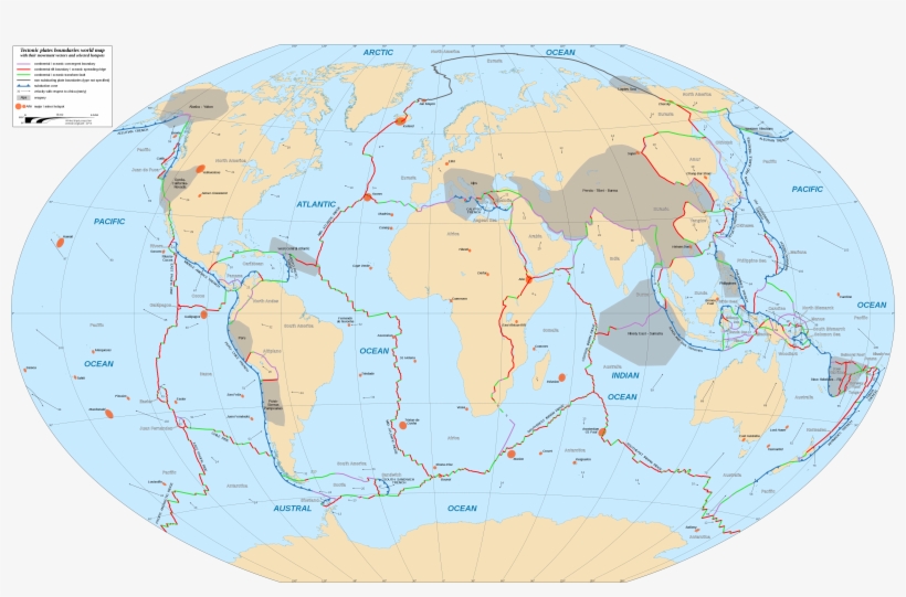 Tectonic Plates Boundaries World Map Wt 10dege Centered-en - Tectonic Plates Map 2018, transparent png #393300