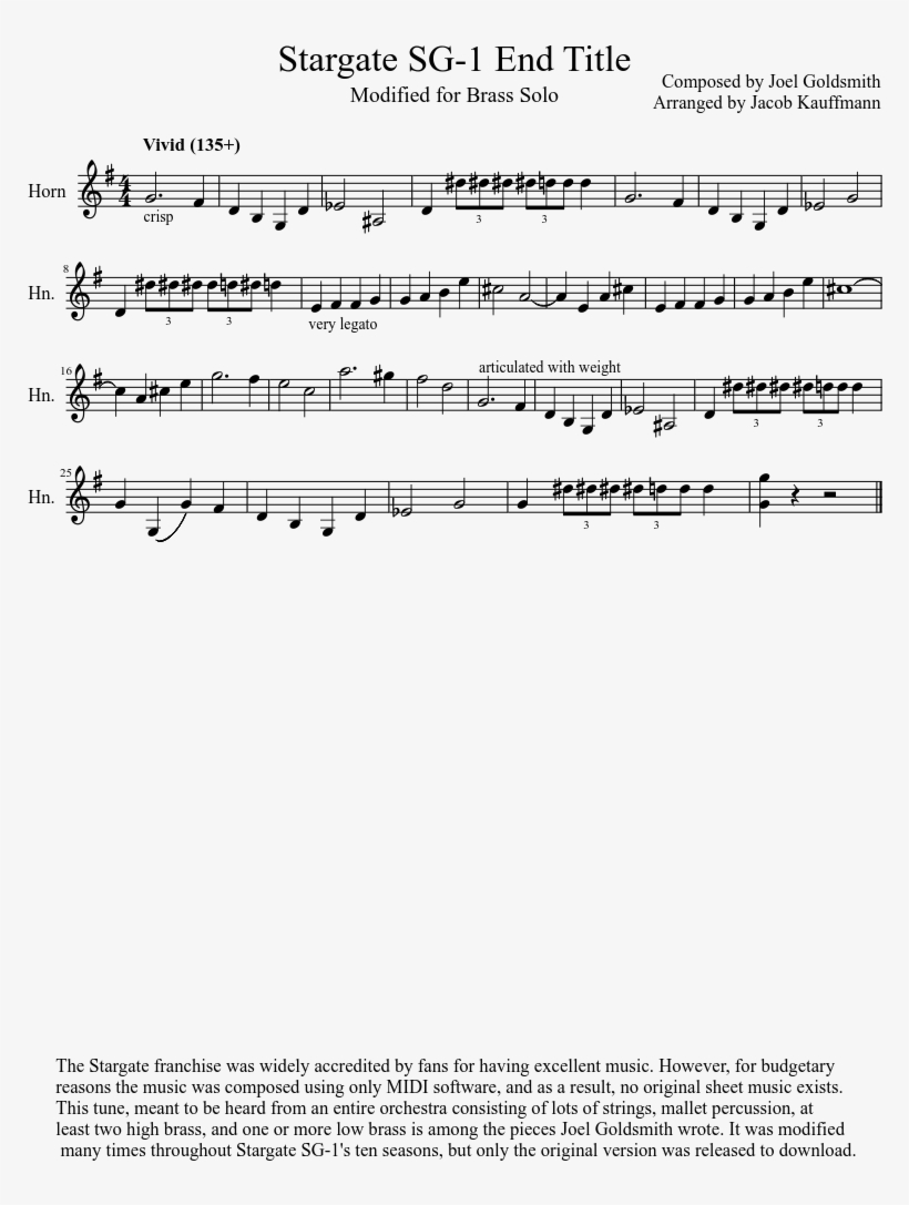 Stargate Sg-1 End Title Sheet Music Composed By Composed - Carta De Aceptacion De Propuesta, transparent png #394676