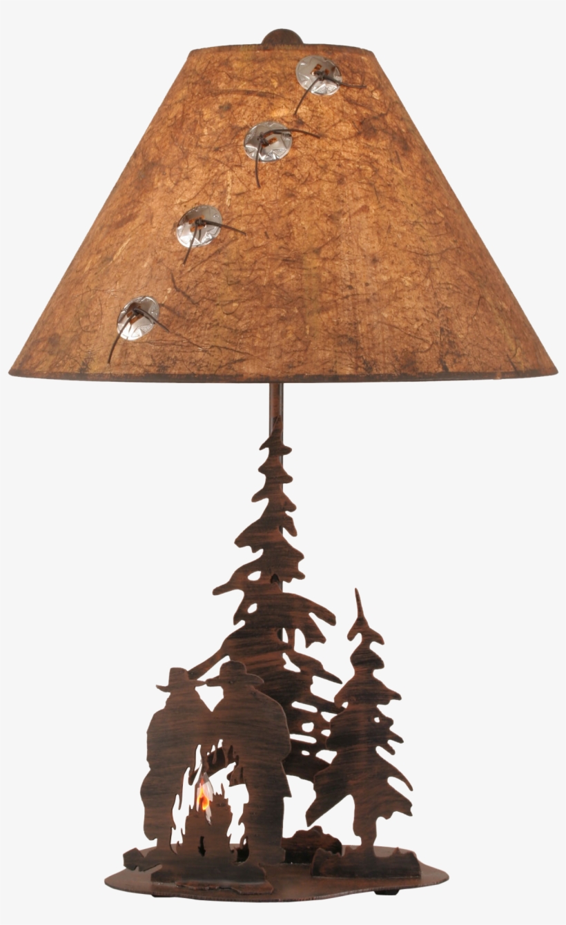 Rust Streak Cowboys Around Campfire Table Lamp W/ Night, transparent png #395022
