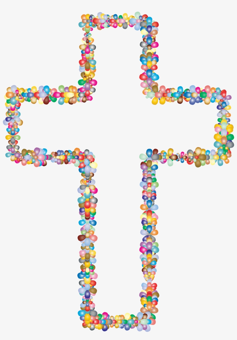 Banner Free Floral Outline Big Image Png - Cross With Flowers Clip Art, transparent png #395379