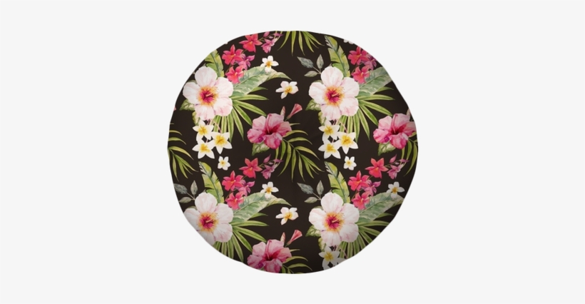 Watercolor Tropical Floral Pattern Tufted Floor Pillow - Watercolor Painting, transparent png #395716