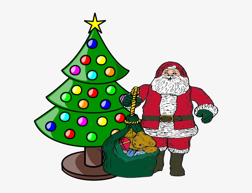 Christmas Tree With Santa Claus Clip Art At Clker - Christmas Tree And Santa Claus, transparent png #398588