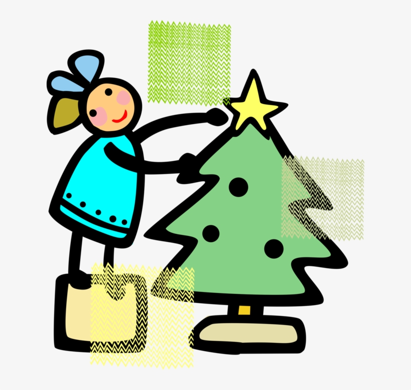 Vector Illustration Of Young Girl Places Star Decoration, transparent png #398739