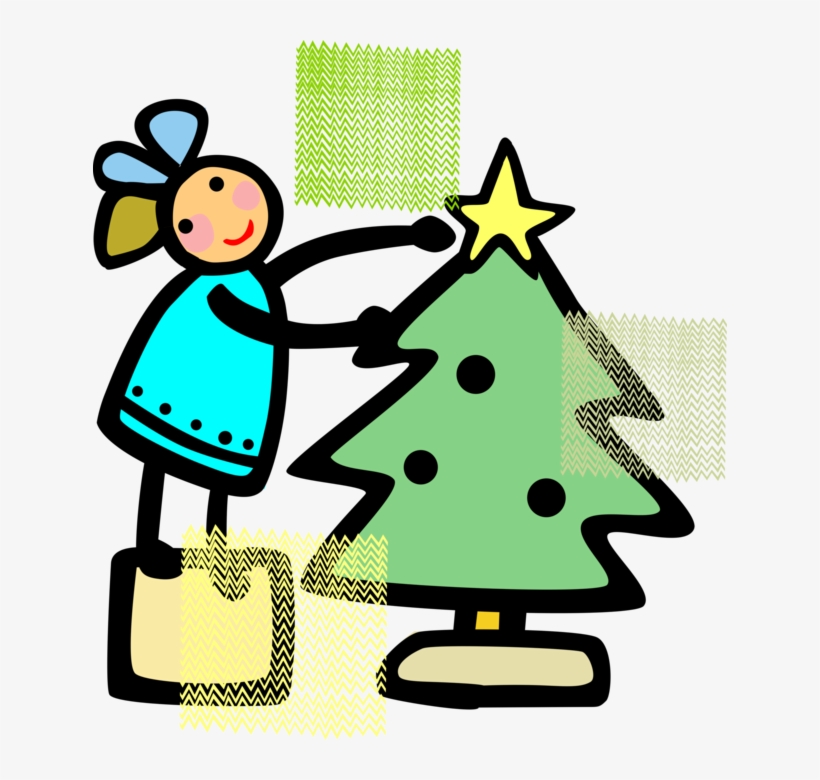 Vector Illustration Of Young Girl Places Star Decoration, transparent png #398739