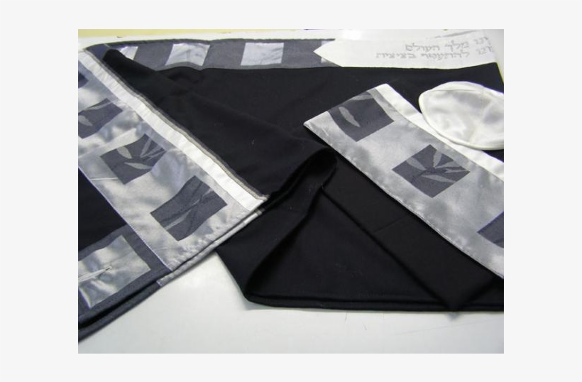 Tallit Chinese Bamboo - Wool Black Tallit With Silver And Gray Detailing By, transparent png #3903969