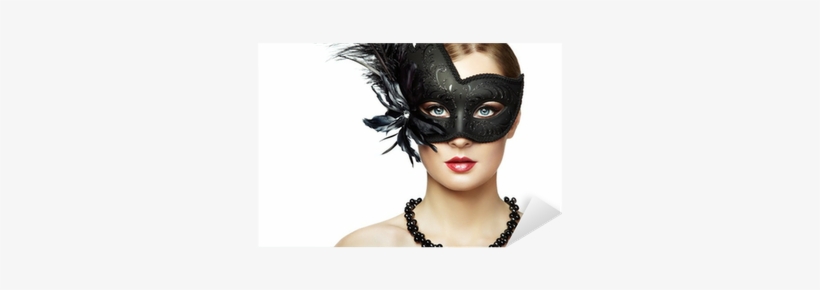 Beautiful Young Woman In Black Mysterious Venetian - Womans With Masquerade Mask, transparent png #3904226