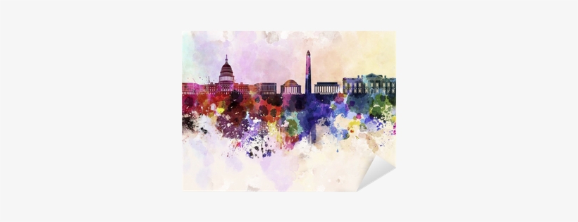 Washington Dc Skyline In Watercolor Background Sticker - Washington Dc Skyline, transparent png #3908001