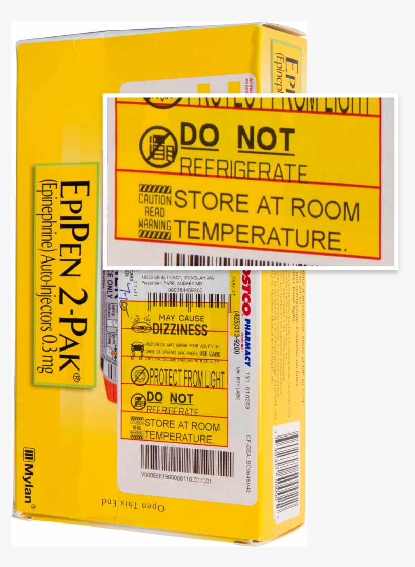 Epipen Auto Injector Box With Pharmacy Sticker Png - Epipen, transparent png #3913093