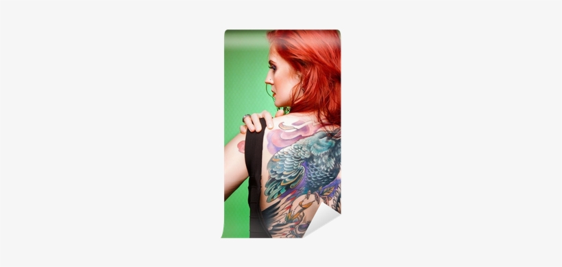 Beautiful Sexy Glamorous Girl With Tattoos - Redhead With Back Tattoo, transparent png #3913652