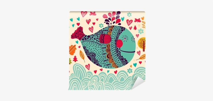 Cartoon Vector Illustration With Whale Wall Mural • - Whimsical Whale Ornament (round), transparent png #3917283