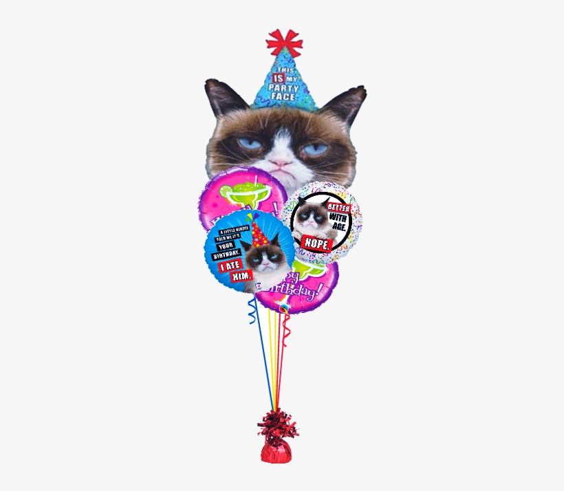 Grumpy Cat Birthday Bouquet - 36" Foil Licensed Shape Grumpy Cat Party Face Balloon, transparent png #3917894