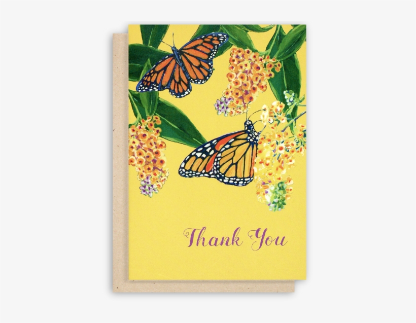 Monarch Butterfly Thank You Card With Yellow Background - Butterfly Card, transparent png #3919106