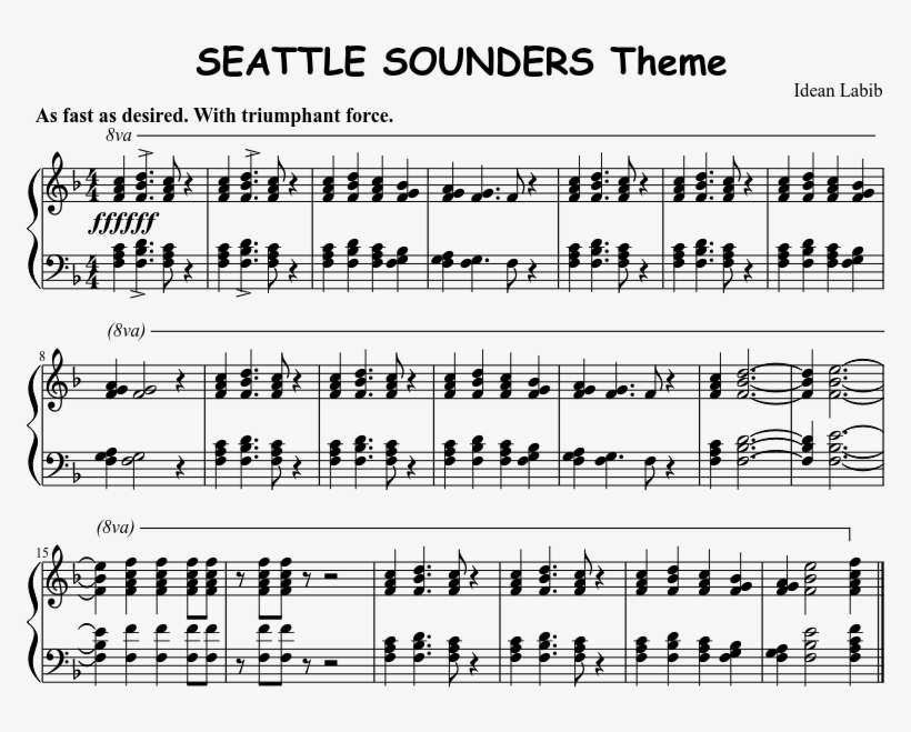 Seattle Sounders Theme Sheet Music Composed By Idean - Sheet Music, transparent png #3920880
