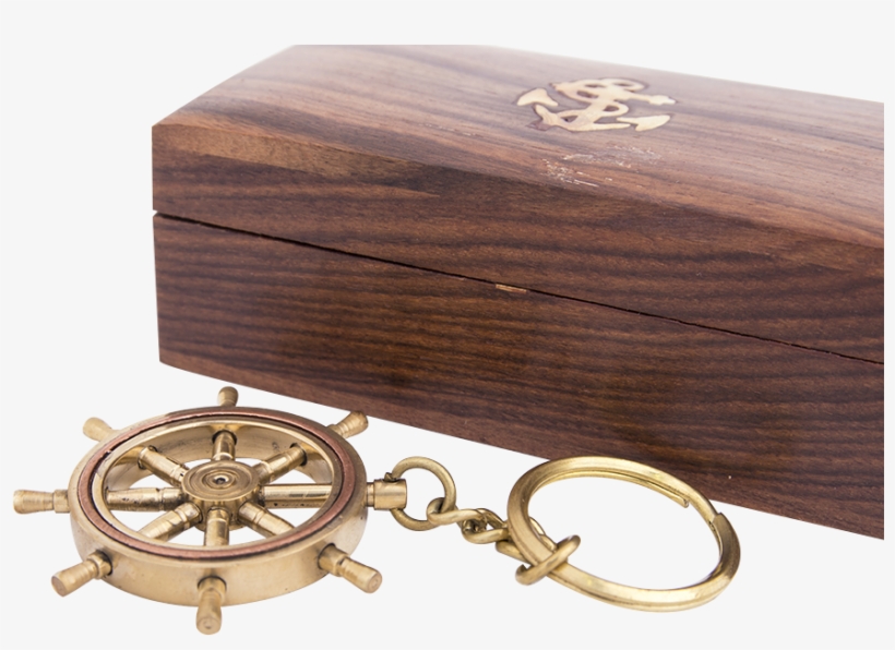 Ships Wheel Key Ring With Wooden Box, Batela Uk - Batela Nautical Brass Ships Wheel Keyring, transparent png #3923337