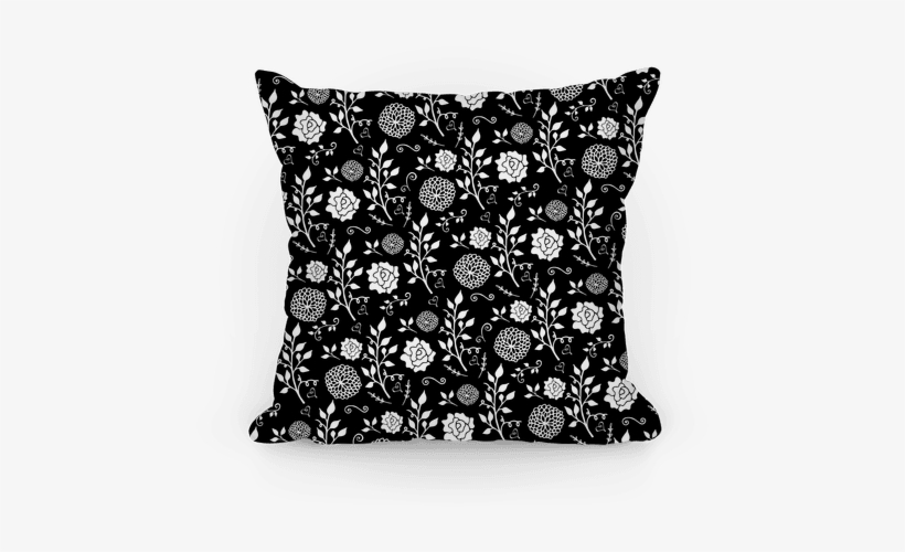 Black Whimsical Floral Pattern Pillow - Throw Pillow, transparent png #3924977