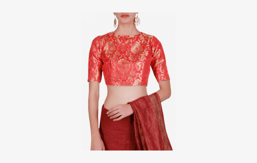 Red Pure Banarasi Brocade Blouse - Photo Shoot, transparent png #3926545