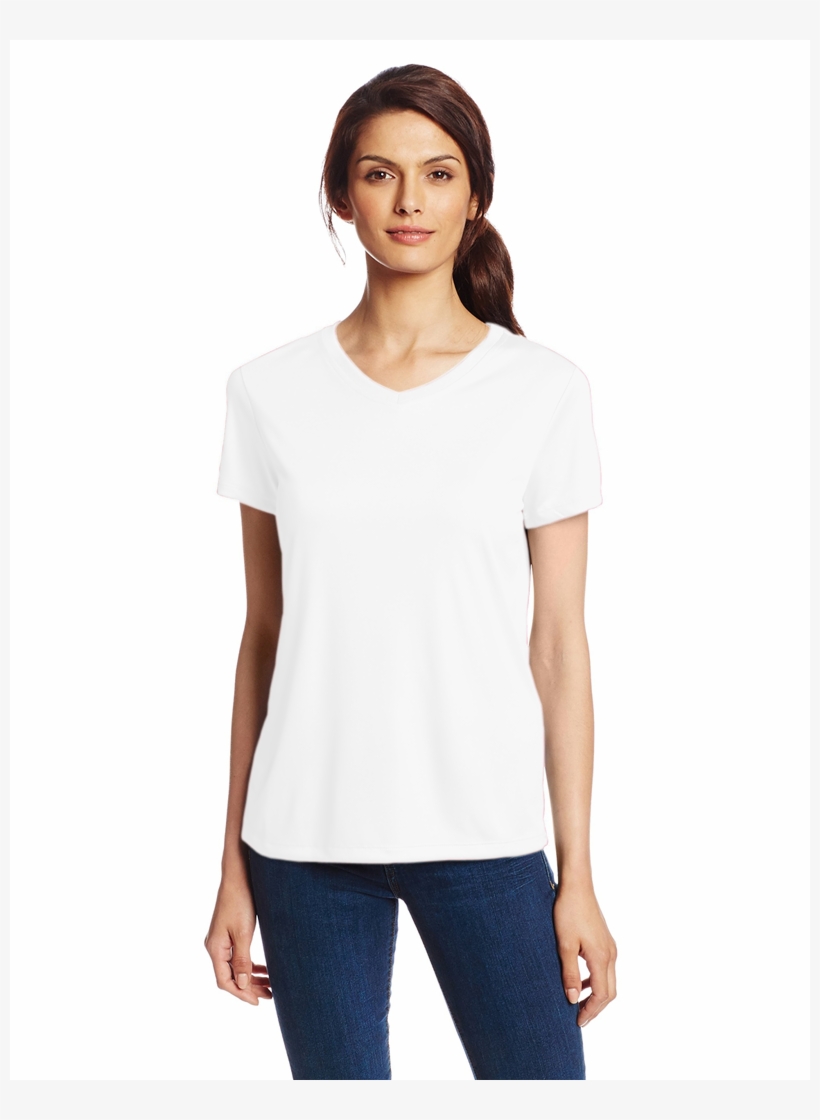 Awesome Women In Transparent Blouse Peach Chevron Blouse - Woman In Black Tshirt, transparent png #3926700