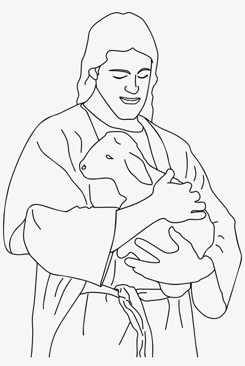 Big Image - Jesus Holding Lamb Coloring Page, transparent png #3930277