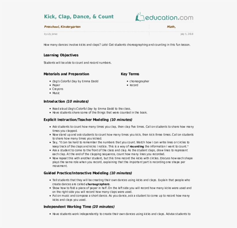Kick, Clap, Dance, & Count - Science Lesson Plans For First Grade, transparent png #3931413